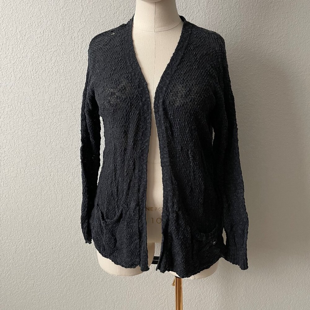 Roxy boucle knit cotton-blend dark navy cardigan, size small
